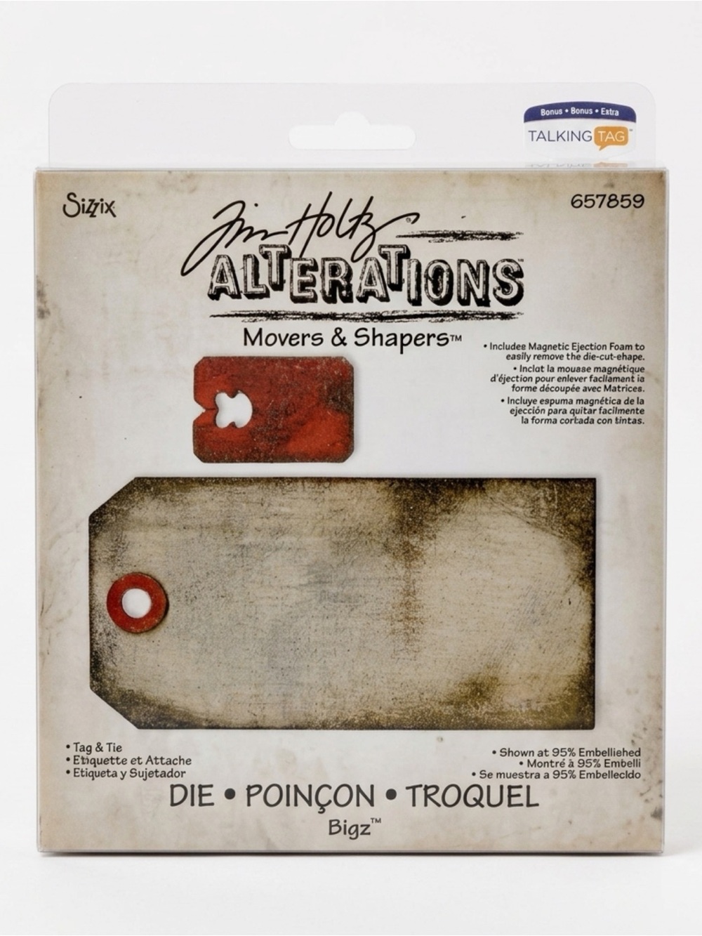 Retired Tim Holtz Alterations Movers & Shapers Tag & Tie Die - White/Red